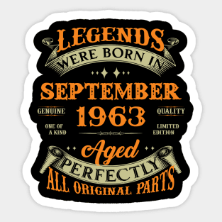 60th Birthday Gift Legends Born In September 1963 60 Years Old Sticker